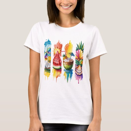 明るい夏のビーチのテーマの風景 Tシャツ (正面)