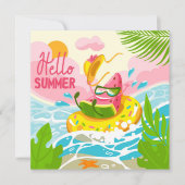 明るい夏の挨拶カード かわいいスイカ (正面)