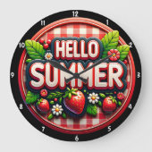 明るい夏の新鮮なイチゴフェスティバル季節 ラージ壁時計 (正面)