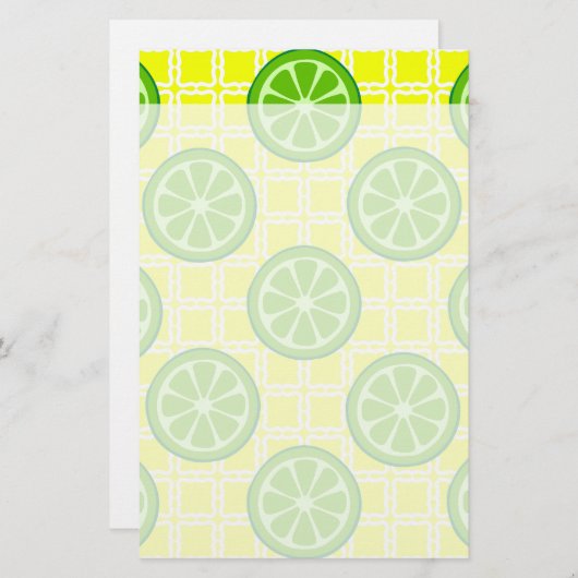 明るい夏の柑橘系ライムオンイエロースクエアタイル 便箋 (正面/裏面)