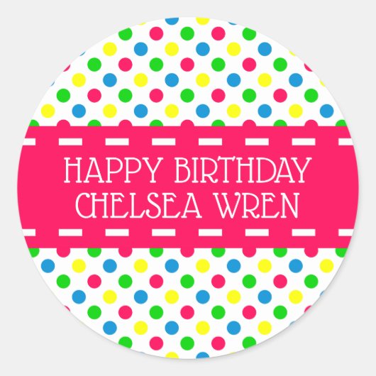 明るい夏の水玉模様オンホワイトパーソナライズされた ラウンドシール (正面)