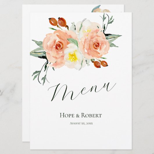 明るい夏の花のウェディングレセプション メニュー (正面/裏面)