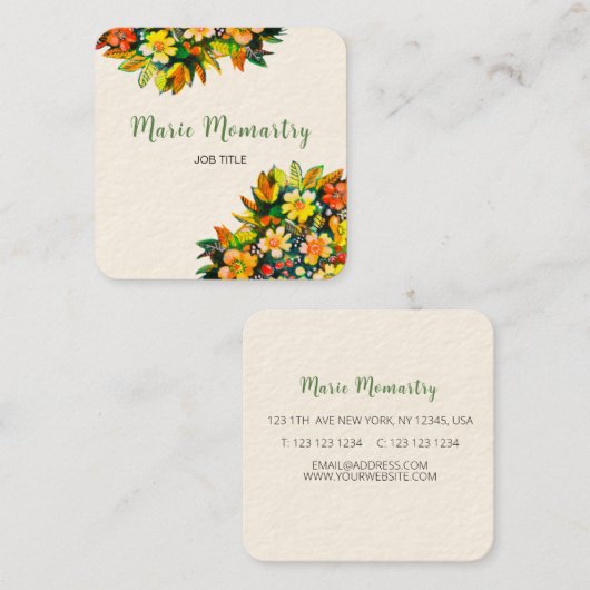 明るい夏の花の水色 スクエア名刺 (正面/裏面)