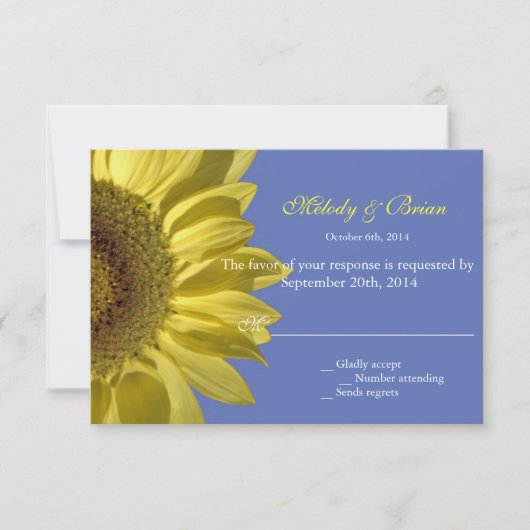 明るい夏ひまわりRSVP結婚式招待状。 出欠カード (正面)