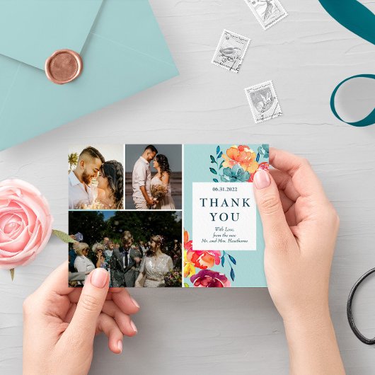 明るい夏エレガントな結婚式"ありがとう"カード セーブザデート