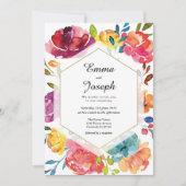 明るい夏エレガント紫のフローラ結婚の 招待状 (正面)