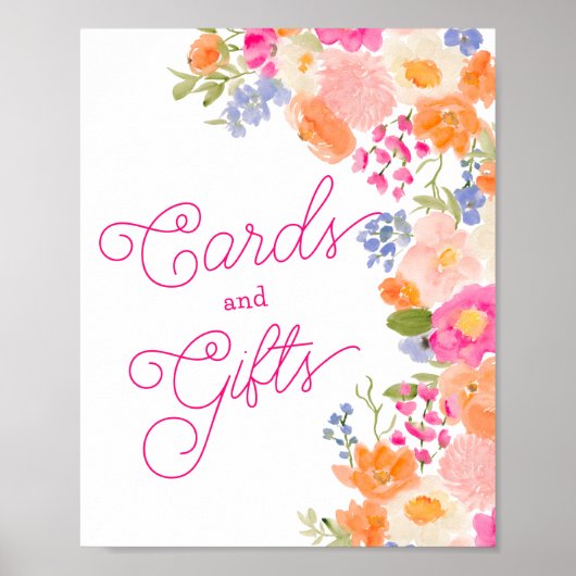 明るい夏シックなワイルドフラワーフローラブライダル標識 ポスター (正面)