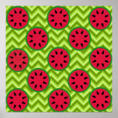 明るい夏ピクニックスイオーターメロンオングリーンシェブロン ポスター (正面)