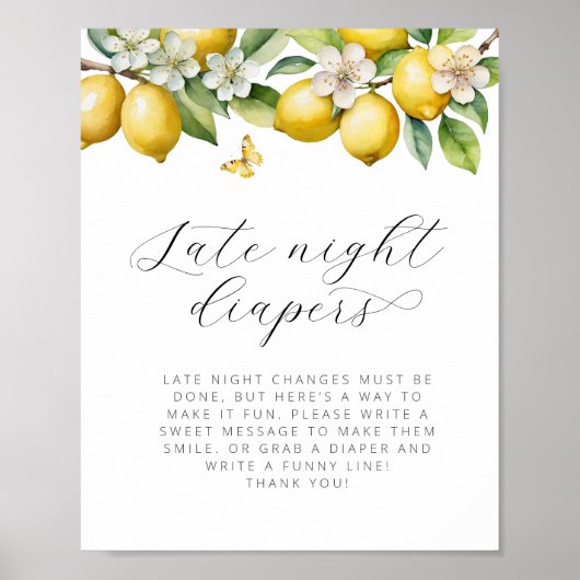 明るい夏レモンベビーシャワー深夜おむつ ポスター (正面)