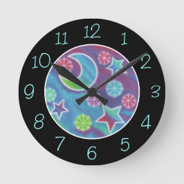 明るい夜の「ナンバーズ」時計（黒） ラウンド壁時計