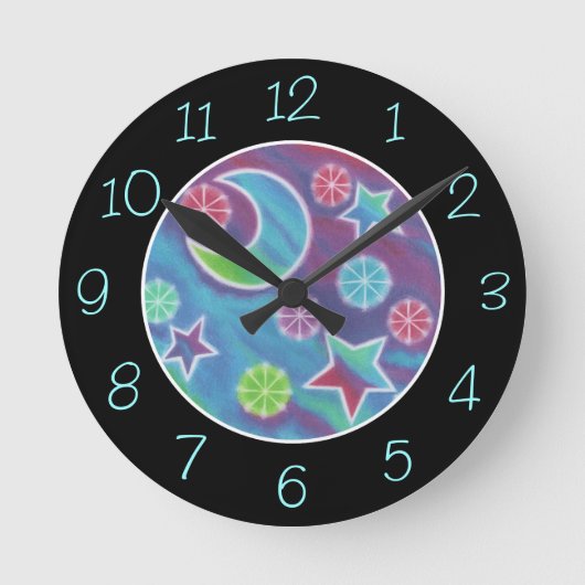 明るい夜の「ナンバーズ」時計（黒） ラウンド壁時計 (正面)