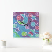 明るい夜の「数字」の時計正方形 スクエア壁時計 (ホーム)