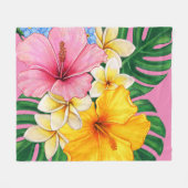 明るい大きな花 フリースブランケット (正面(横))