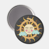 明るい太陽のオウロボロスヘビと雲オカルトのシンボル マグネット (正面/裏面)