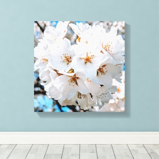 明るい太陽のキャンバスの下の美しい白い花 キャンバスプリント (インサイチュ (ウッドフロア))