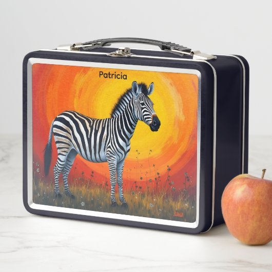 明るい太陽の下のシマウマ 子供または大人 メタルランチボックス (インサイチュ)