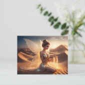 明るい女の子の妖精の自然の翼とサハラアート ポストカード (スタンド正面)