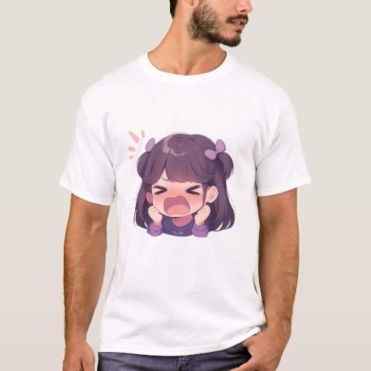 明るい女の子イラストレーションメンズベーシックTシャツ Tシャツ (正面)