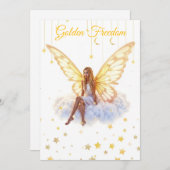 明るい妖精の黄金の蝶の翼の穏やかな美しい 招待状 (正面/裏面)