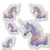 明るい威厳のあるレインボーマネの白いユニコーン シール (正面)