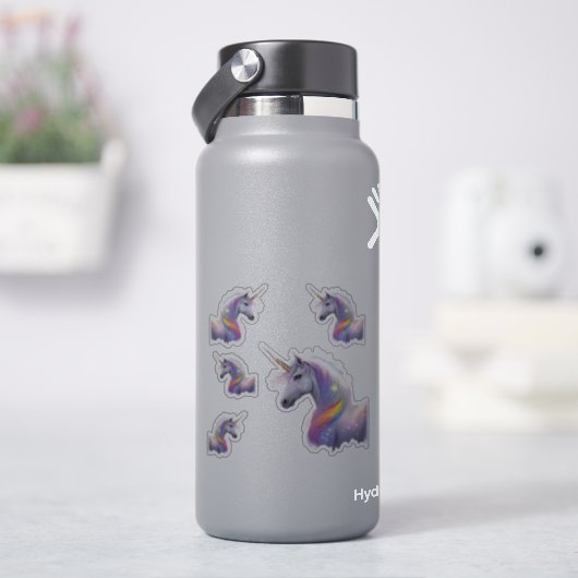 明るい威厳のあるレインボーマネの白いユニコーン シール (HydroFlask)