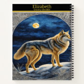 明るい威厳のある満月の下でオオカミが泣き叫ぶ ノートブック (裏面)