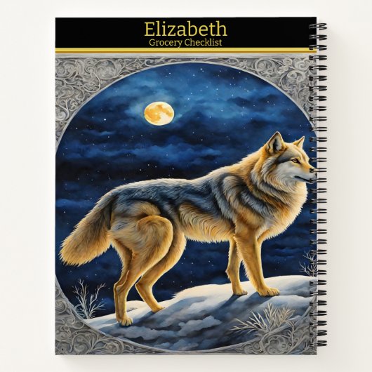 明るい威厳のある満月の下でオオカミが泣き叫ぶ ノートブック (裏面)