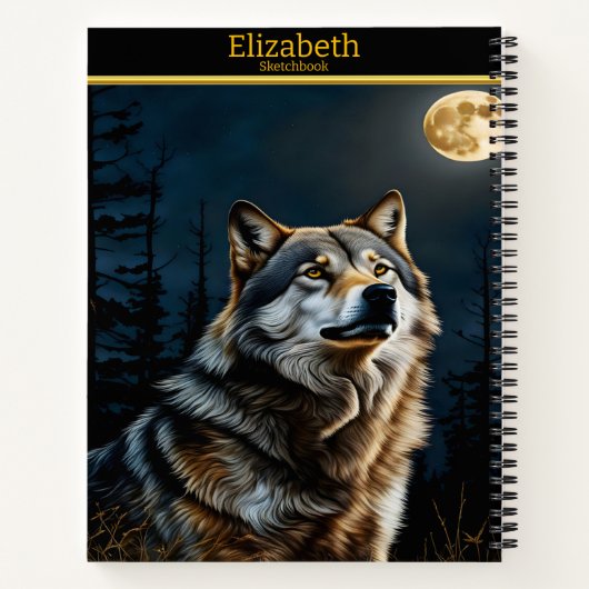 明るい威厳のある満月の下でオオカミが泣き叫ぶ ノートブック (裏面)