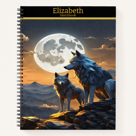 明るい威厳のある満月の下で狼が吠える ノートブック (正面)