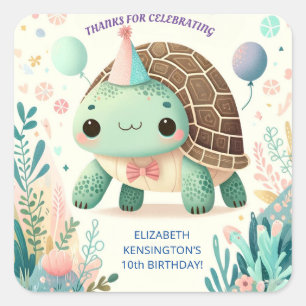 明るい子どもかわいい亀の誕生日パーティー スクエアシール