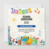 明るい学校入学招待状メモカード サンキューカード (正面)