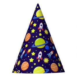 明るい宇宙の冒険 ロケット 惑星 星 パーティーハット
