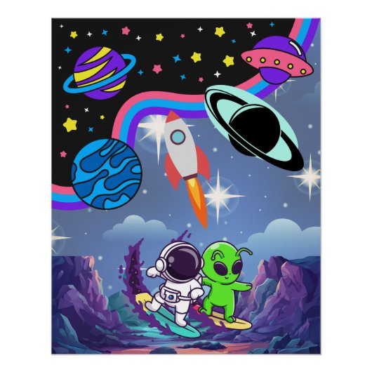 明るい宇宙冒険の子供部屋壁画 ポスター (正面)
