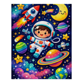 明るい宇宙冒険の子供部屋壁画 ポスター