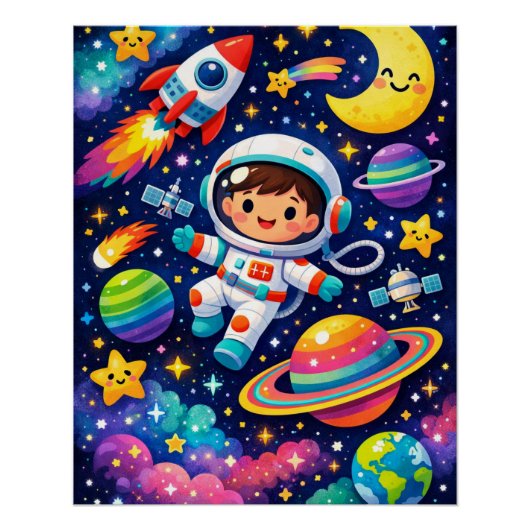 明るい宇宙冒険の子供部屋壁画 ポスター (正面)