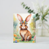 明るい小さな茶色のバニー1、イースター ポストカード (スタンド正面)