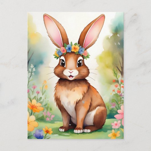 明るい小さな茶色のバニー1、イースター ポストカード (正面)