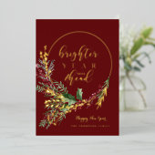 明るい年が来る 水彩画の花輪 お正月 箔シーズンカード (立ち正面)