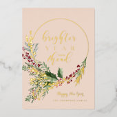 明るい年が来る 水彩画の花輪 お正月 箔シーズンカード (正面)