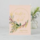 明るい年が来る 水彩画の花輪 お正月 箔シーズンカード (立ち正面)