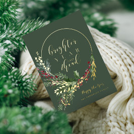 明るい年が来る 水彩画の花輪 お正月 箔シーズンカード