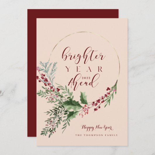明るい年の先進の水色リース新年 シーズンカード (正面/裏面)