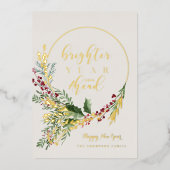 明るい年の先進の水色リース新年 箔シーズンカード (正面)