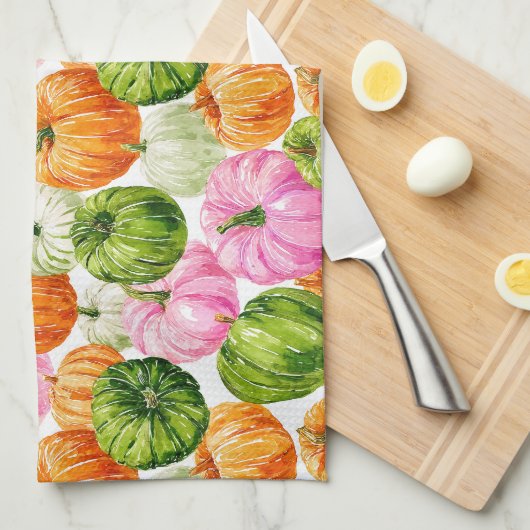 明るい幸せなカボチャ キッチンタオル (四つ折り)