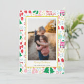 明るい幸せなクリスマスパターンの写真 シーズンカード (スタンド正面)