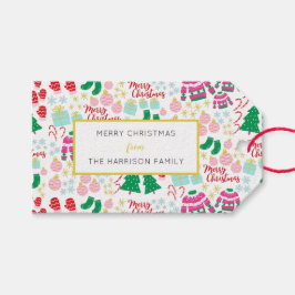 明るい幸せなクリスマスパターン ギフトタグ