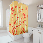 明るい幸せな黄色の赤い竹の植物の光 シャワーカーテン (インサイチュ)