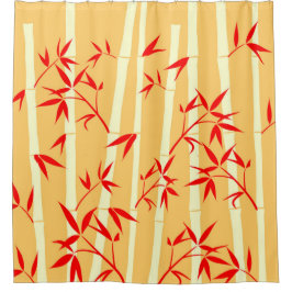 明るい幸せな黄色の赤い竹の植物の光 シャワーカーテン