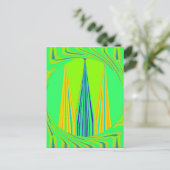 明るい幾何学的ネオンパターンアートデザイン ポストカード (スタンド正面)