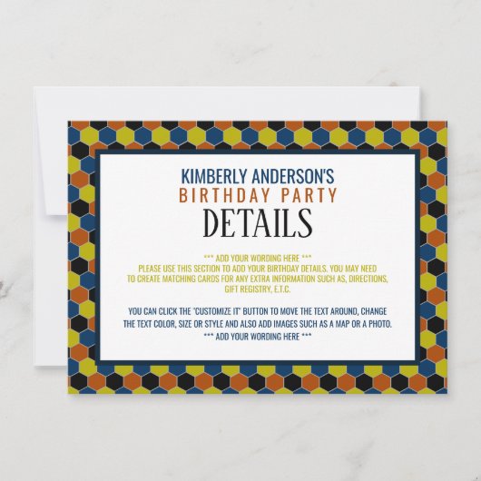 明るい幾何学的パターン、モダン誕生日詳細 招待状 (正面)